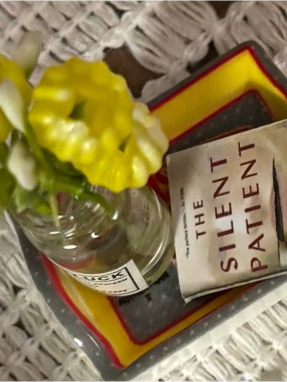 Miniature tray with book and flowers
